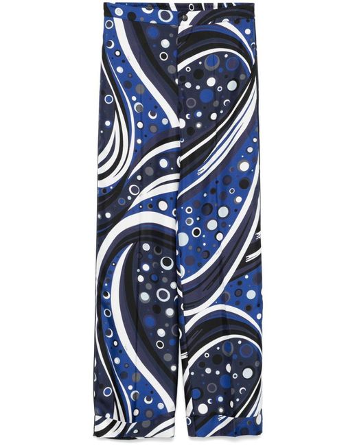 Emilio Pucci Blue Printed Silk Trousers