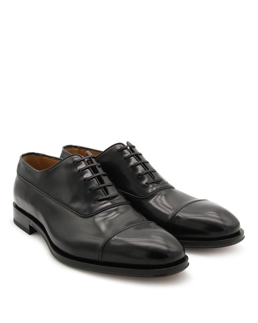 Ferragamo Black Leather Lace Up Shoes for men