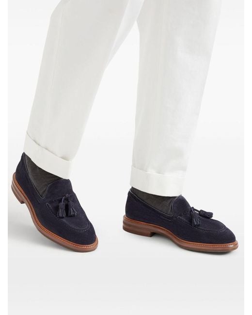 Brunello Cucinelli Blue Suede Leather Loafers for men