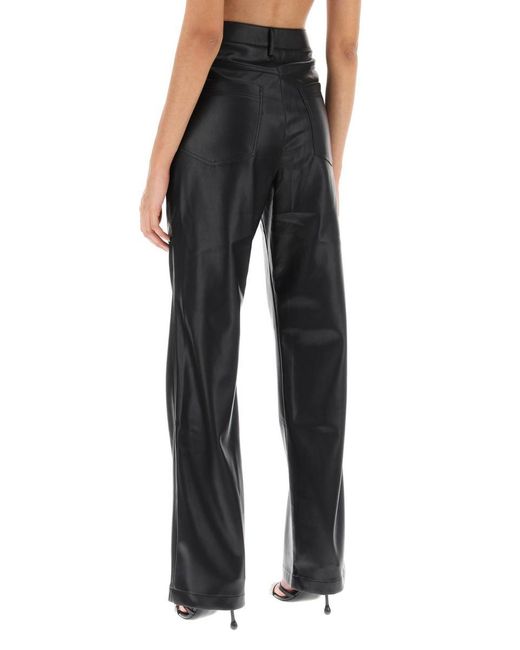 ROTATE BIRGER CHRISTENSEN Black Embellished Button Faux Leather Pants