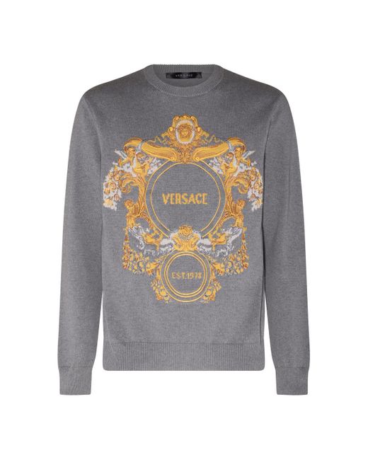 Versace Gray Grey Cotton Logo Baroque Sweatshirt for men