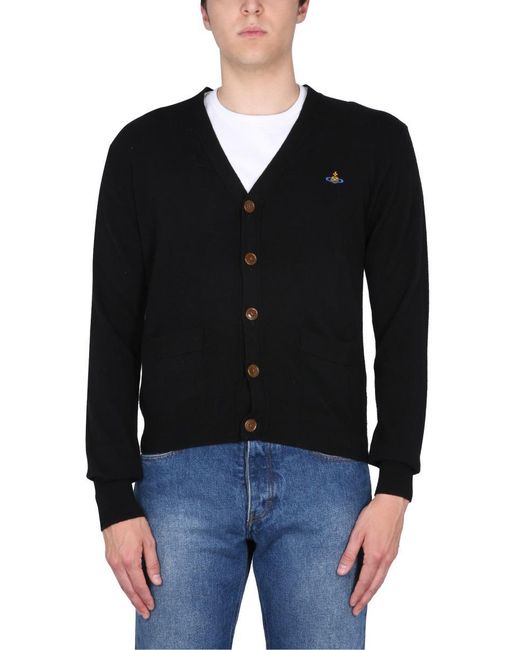 Vivienne Westwood Black Cardigan With Orb Embroidery for men