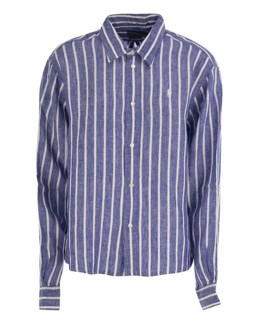 Tシャツ・カットソー Ralph Lauren Wide and short Vichy linen shirt Polo Ralph Lauren Wide And Short Vichy Linen Shirt In Gray