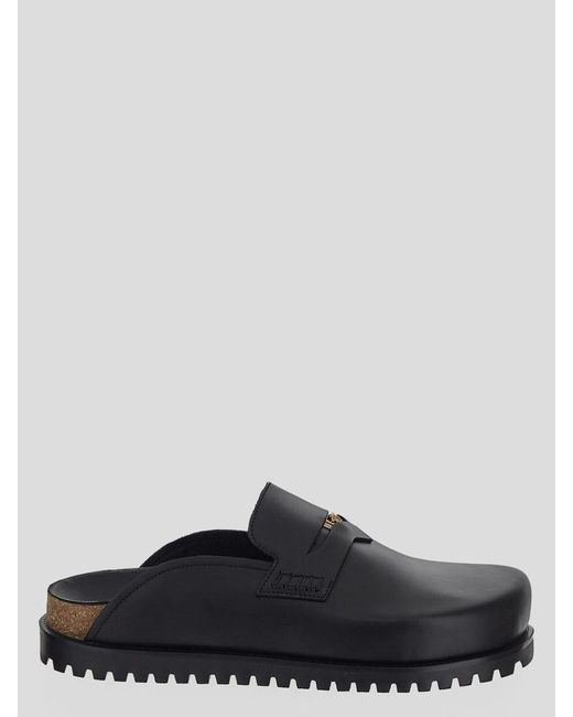 Versace Leather Logo Embellished Sandals in Black for Men | Lyst