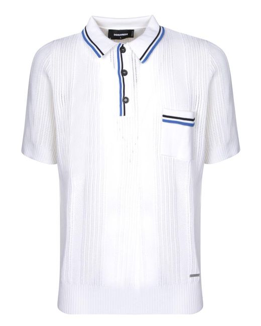 DSquared² White Knitted Polo for men