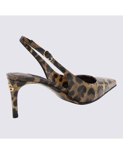 Dolce & Gabbana Metallic Leopard Print Leather Slingback Pumps
