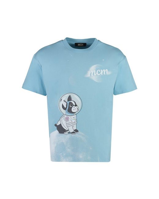 MCM Blue Printed Cotton T-shirt for men