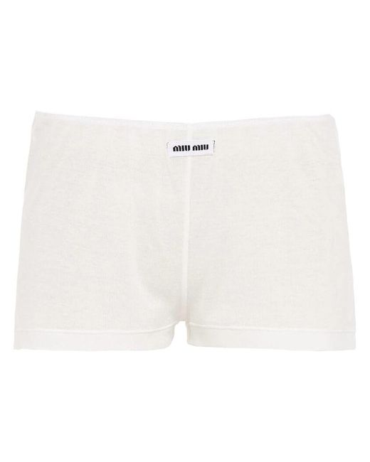 Miu Miu White Ribbed Knit Boxer Shorts