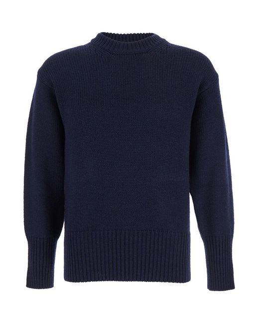 Kangra Cashmere Blue Crew Neck Jumper With Ribbed Design for men