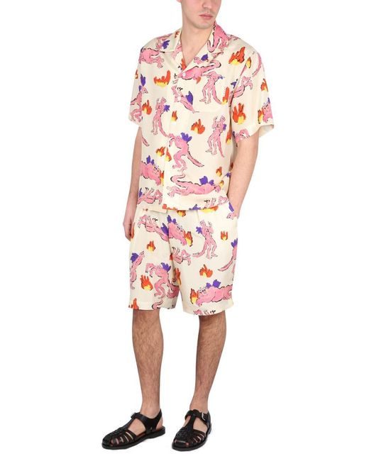 Marni Red Bermuda Shorts With Print for men