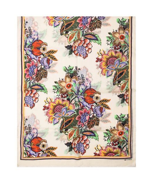 Etro White Scarf With Flowers