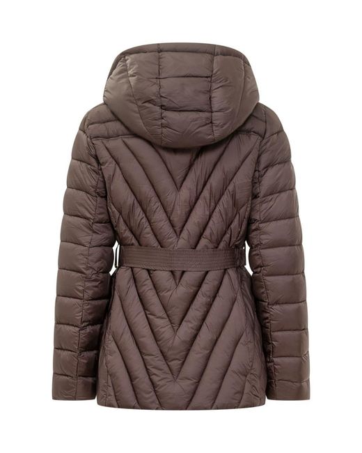 Michael Kors Brown Down Jacket With Belt And Fur Collar