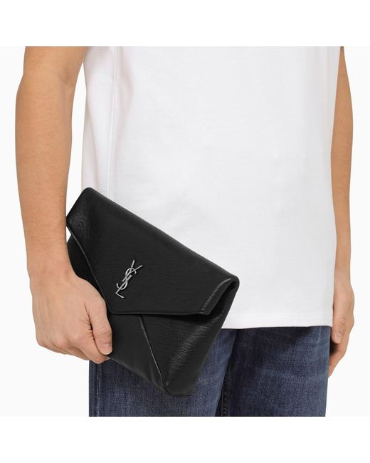 Saint Laurent Black Cassandre Large Envelope Clutch Bag With Logo for men
