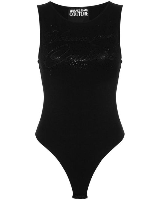 Versace Black Crystal-logo Sleeveless Bodysuit