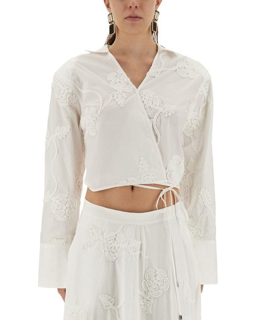 ROTATE BIRGER CHRISTENSEN White Wrap-Around Shirt Top