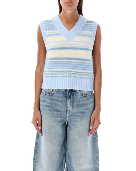 Ganni Blue Soft Wool Stripe Vest