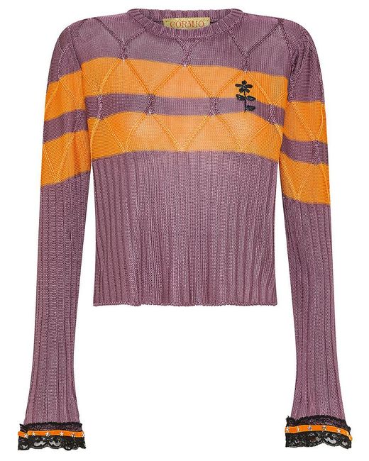 Cormio Pink Olaf Viscose Sweater With Stripes