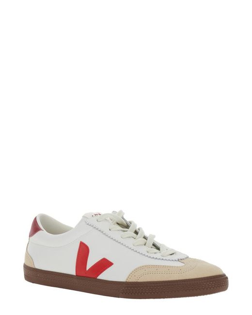 Veja White 'Volley' Low Top Sneakers With V Logo Detail for men