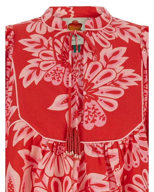 Farm Rio Red Mini Dress With Floral Print
