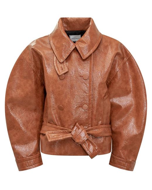 ANDAMANE Brown Leather-Effect Jacket With Belt The Andaman