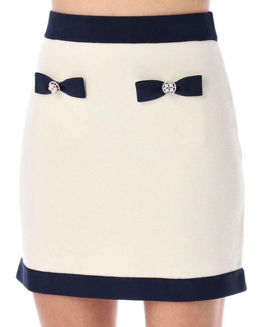 Self-Portrait White Knit Bow Mini Skirt