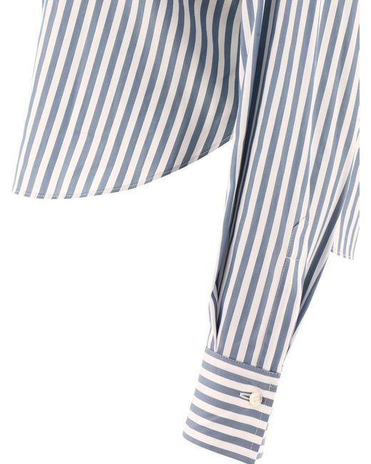 Brunello Cucinelli Blue Striped Shirt With Shiny Collar