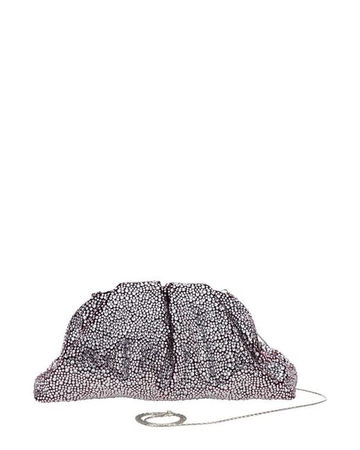 Twentyfourhaitch Gray 'Mirach' Metallic Clutch With Clasp Closure And Chain-Link Shoulder Strap