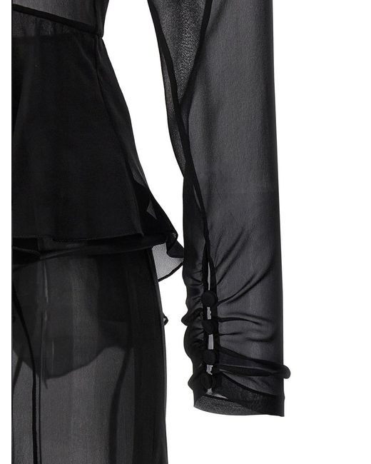 Alessandra Rich Black Georgette Silk Midi Dress Dresses