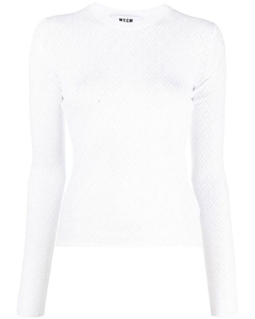MSGM White Abstract-pattern Long-sleeve Jumper