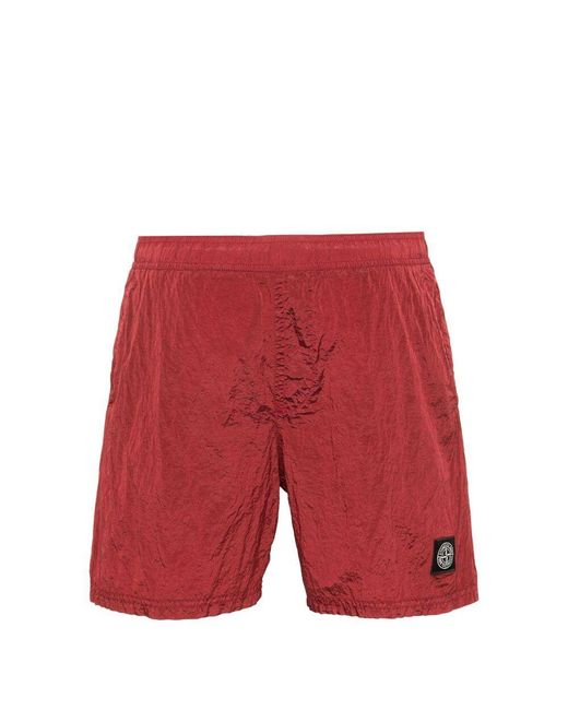 Stone Island Red Swimsuit With Logo for men