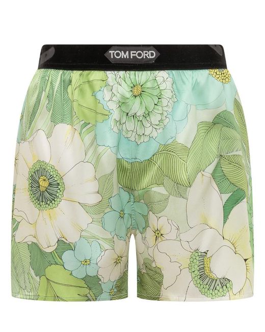 Tom Ford Green Shorts With Floral Decoration