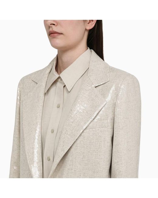 FEDERICA TOSI Natural Single-breasted Linen-blend Jacket With Micro Sequins