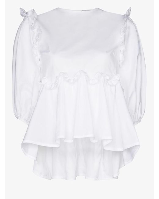 CECILIE BAHNSEN White Puff Sleeve Blouse With Ruffles Clothing