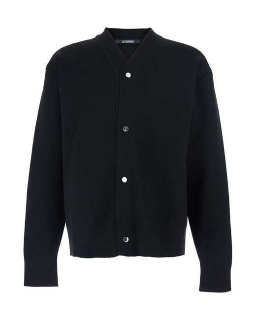 Jacquemus Blue V-Neck Cardigan With J Logo On The Back for men