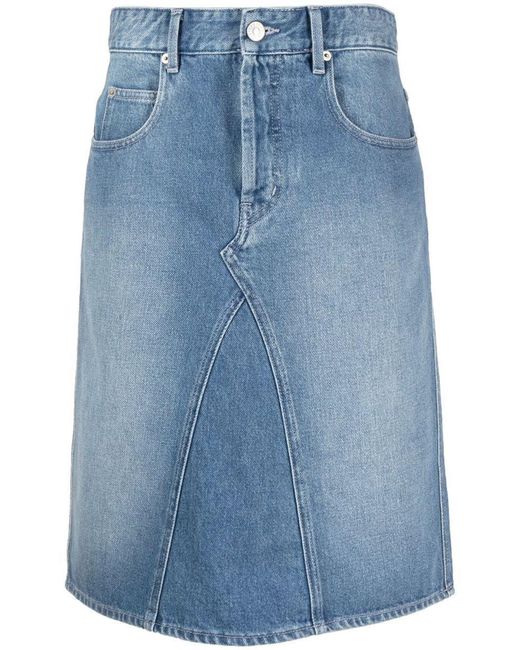 Isabel Marant Blue Washed-denim A-line Skirt