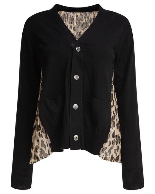 Sacai Black Leopard Print X Knit Cardigan