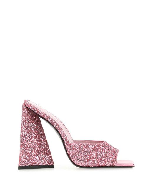 The Attico Pink Embellished Leather Devon Mules