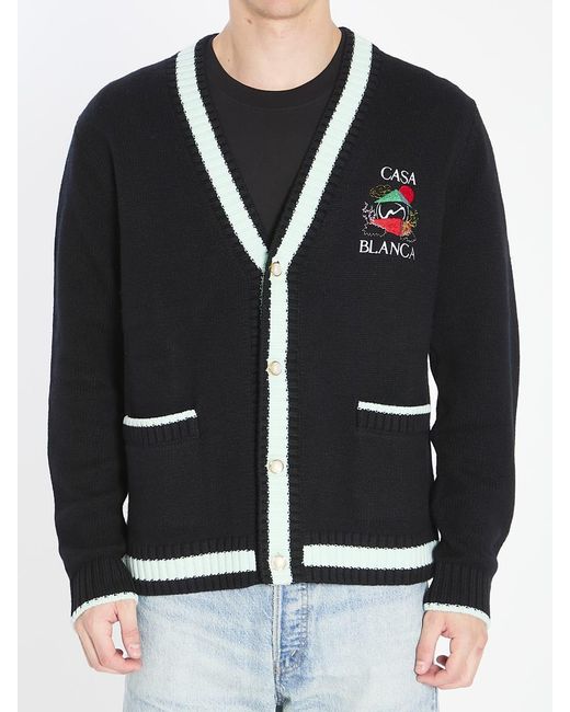 Casablanca Black Cardigan With Stacked Casa Mountain Temple Design for men