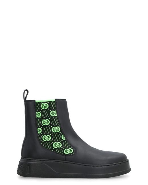 Gucci Green Leather Boots With Side Elastic Inserts And Round Toeline for men