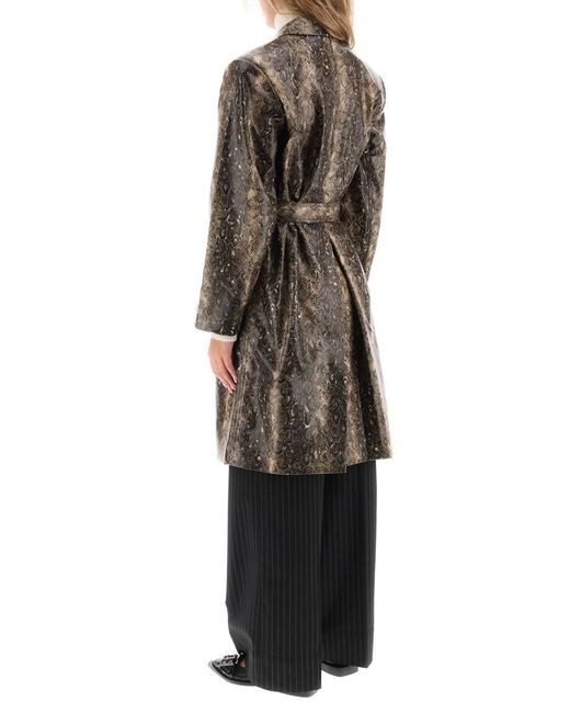 Ganni Brown Snake-effect Faux Leather Trench Coat