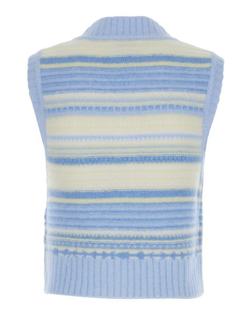 Ganni Blue Knit Vest With Stripe Motif