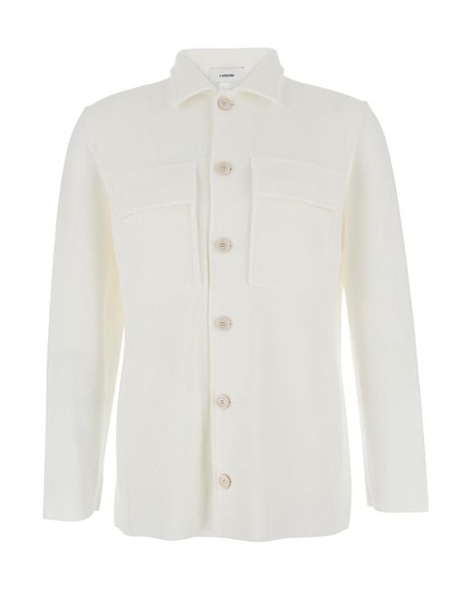 Lardini White Shirt With Classic Collar And Two Front Patch Pockets for men