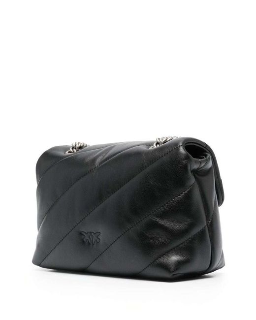 Pinko Gray 'love Classic Puff' Black Shoulder Bag With Diagonal Maxi Quilting In Leather Woman