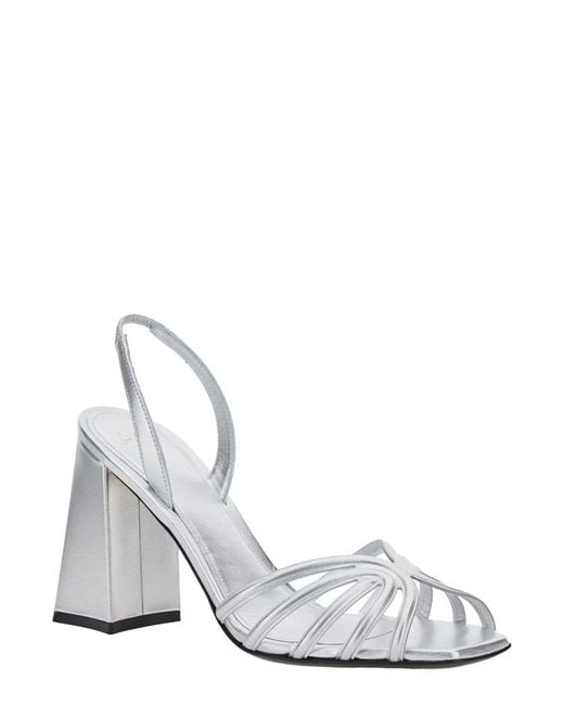 ALEVI White 'Tara' Metallic Sandals With Elastic Ankle Strap And Block Heel