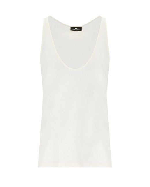 Elisabetta Franchi White Top With Embroidered Logo