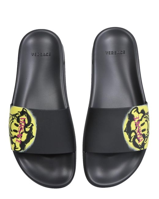 Versace Rubber Smile Medusa Slippers in Black for Men | Lyst
