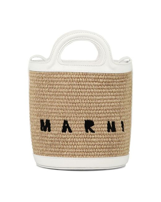 Marni White Leather And Raffia Tropicalia Handle Bag