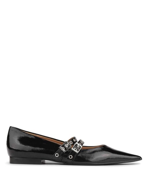 Ganni Black Pointed-Toe Synthetic Leather Ballet Flats