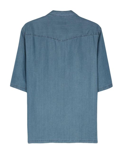 Officine Generale Blue Chambray Lyocell Shirt for men