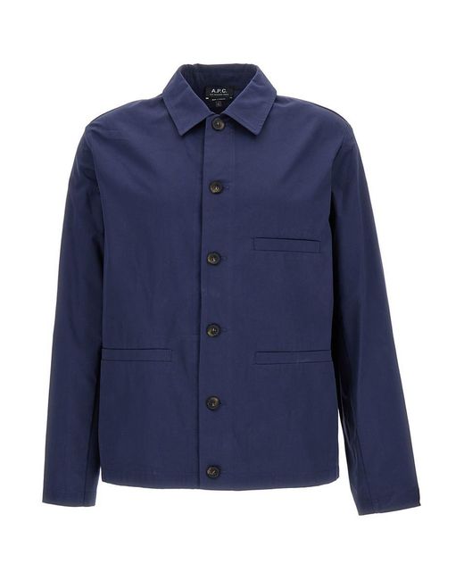 A.P.C. Dark Blue Jacket-shirt With Front Pocket In Cotton Man for men